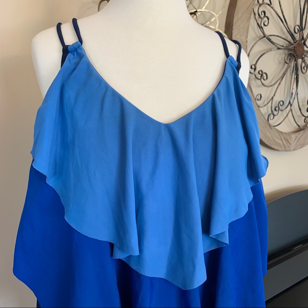 JACLYN SMITH Size 20W Blue Tiered Tankini Swimsuit Top - Picture 2 of 5